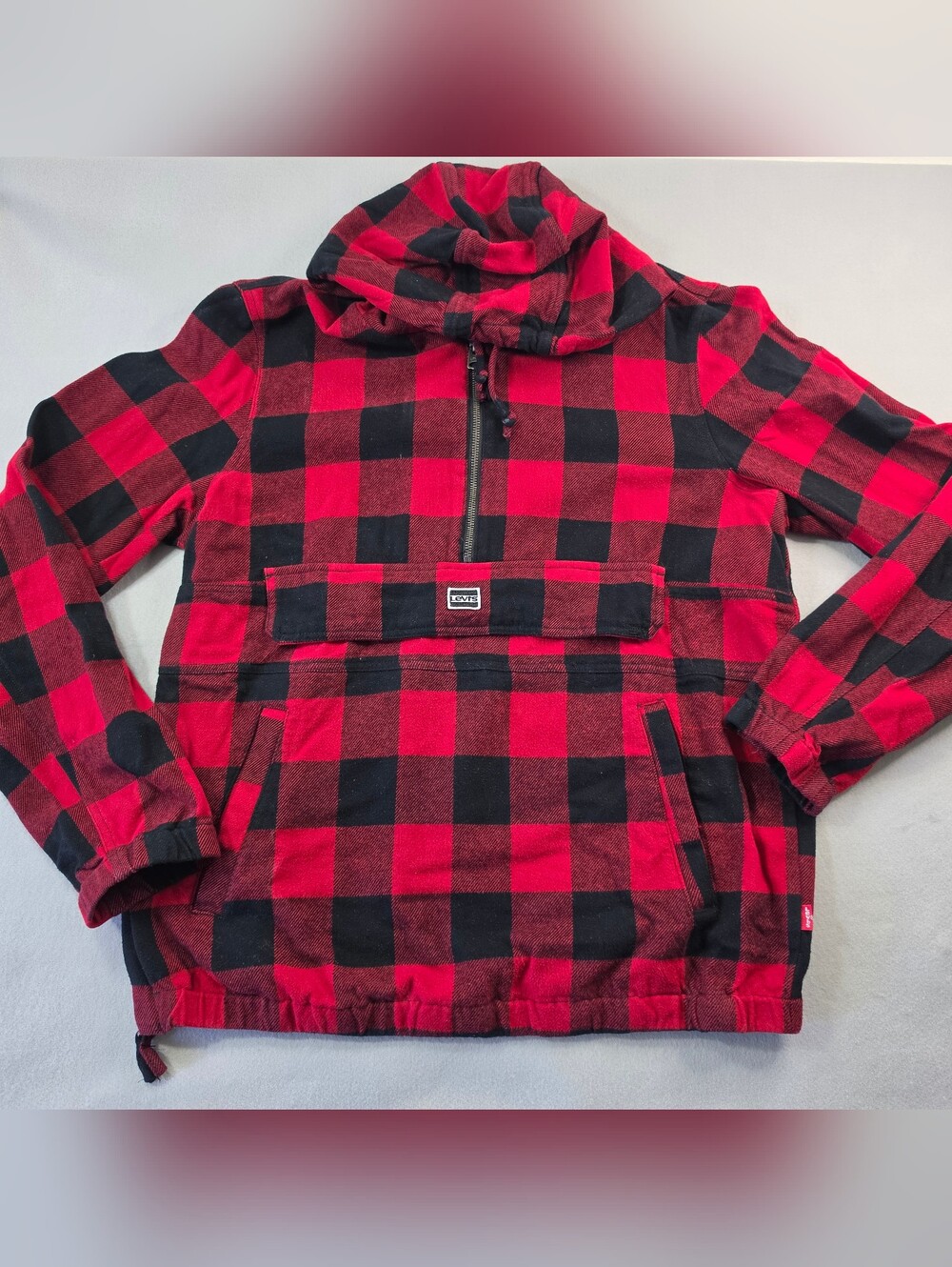 Mens Red & Black Plaid Hoodie Jacket Size M